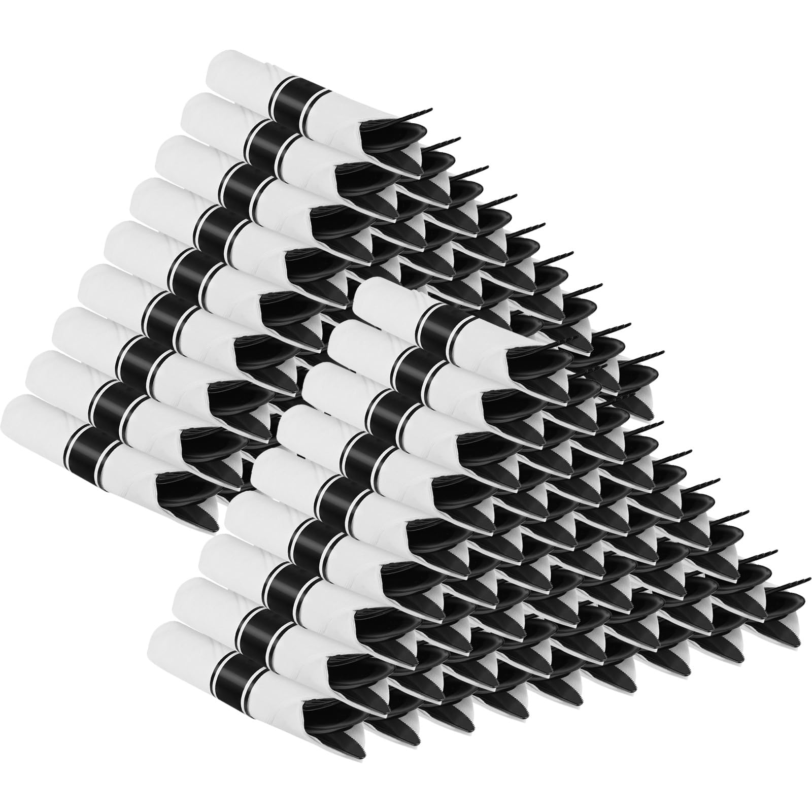 Photo 1 of 100Pack Black Plastic Silverware, Disposable Plastic Silverware with Napkins, Pre Rolled Black Spoons Forks Knives wiht Napkins, Heavy Duty Wrapped Cutlery Set for Party Wedding