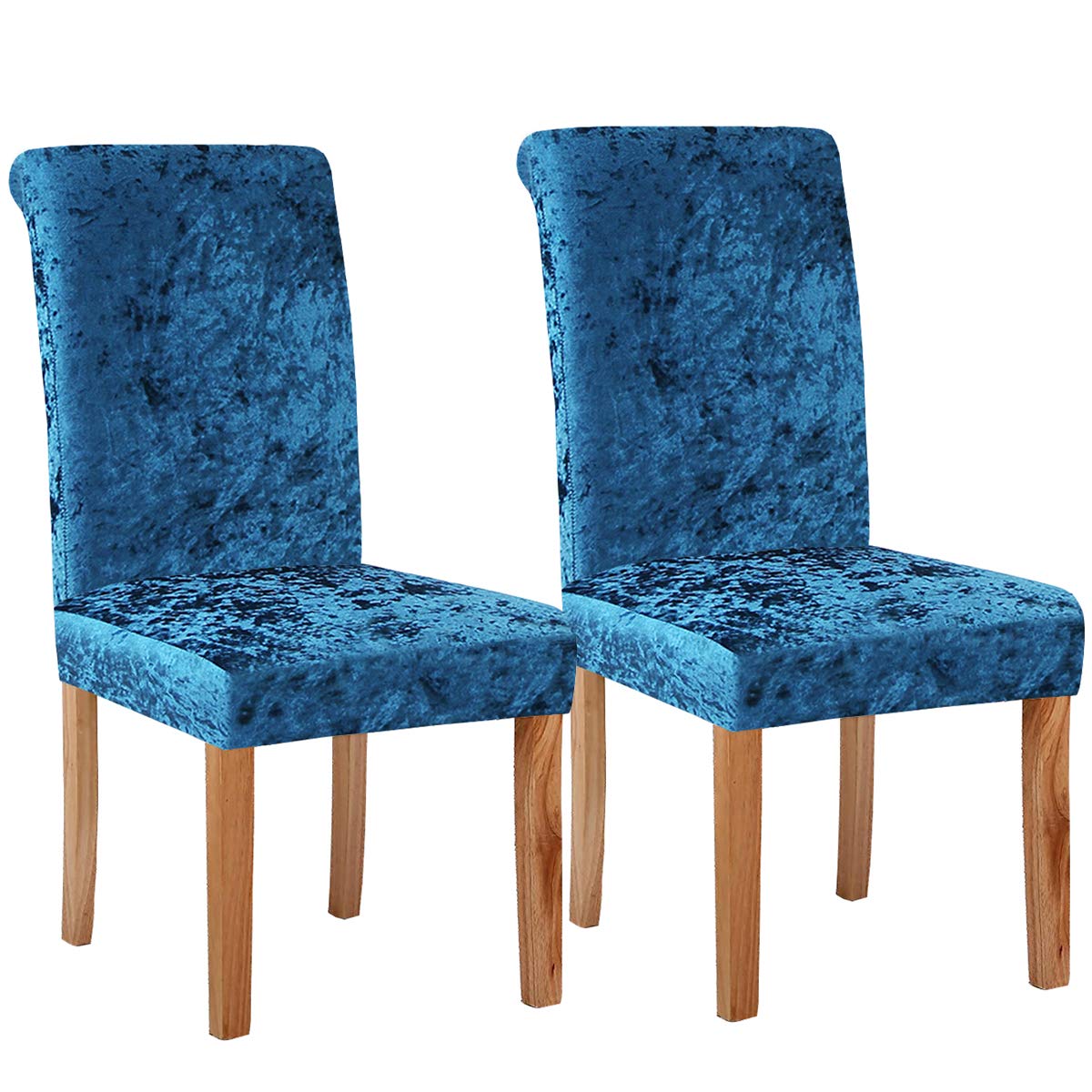 KELUINA Velvet Spandex Fabric Stretch Dining Room Chair Slipcovers Home Decor,Chair Covers for Dining Room Restaurant Hotel Ceremony (Peacock Blue,2 Pack(M))