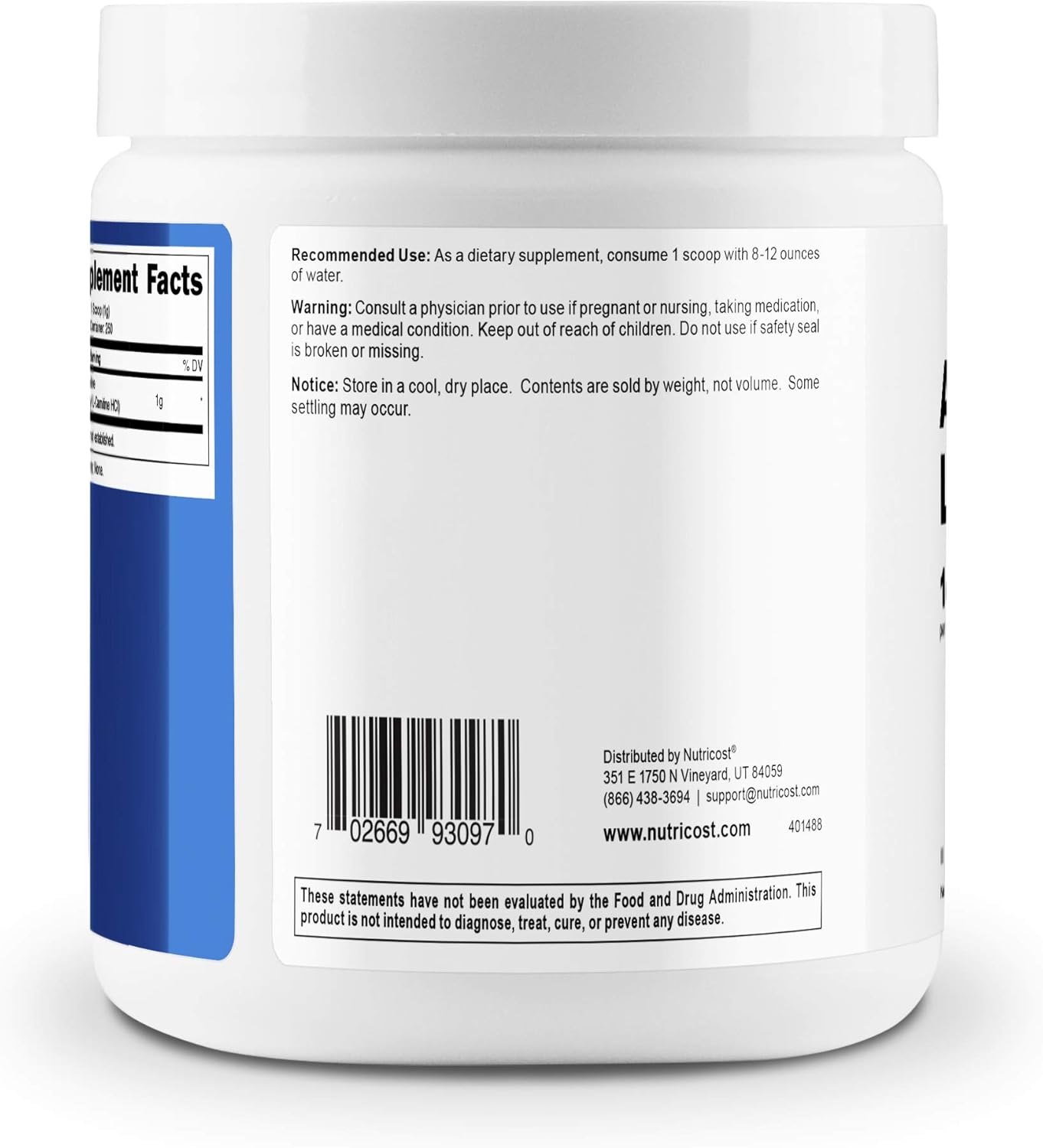 Nutricost Acetyl L-Carnitine (ALCAR) 250 Grams- 1G Per Serving - 250 Servings: Health & Personal Care