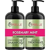 Mielle Organics Rosemary Mint Strengthening Shampoo and Leave-In Conditioner Infused with Biotin, Cleanses and Helps Strengthen Weak and Brittle Hair, 12 Ounces