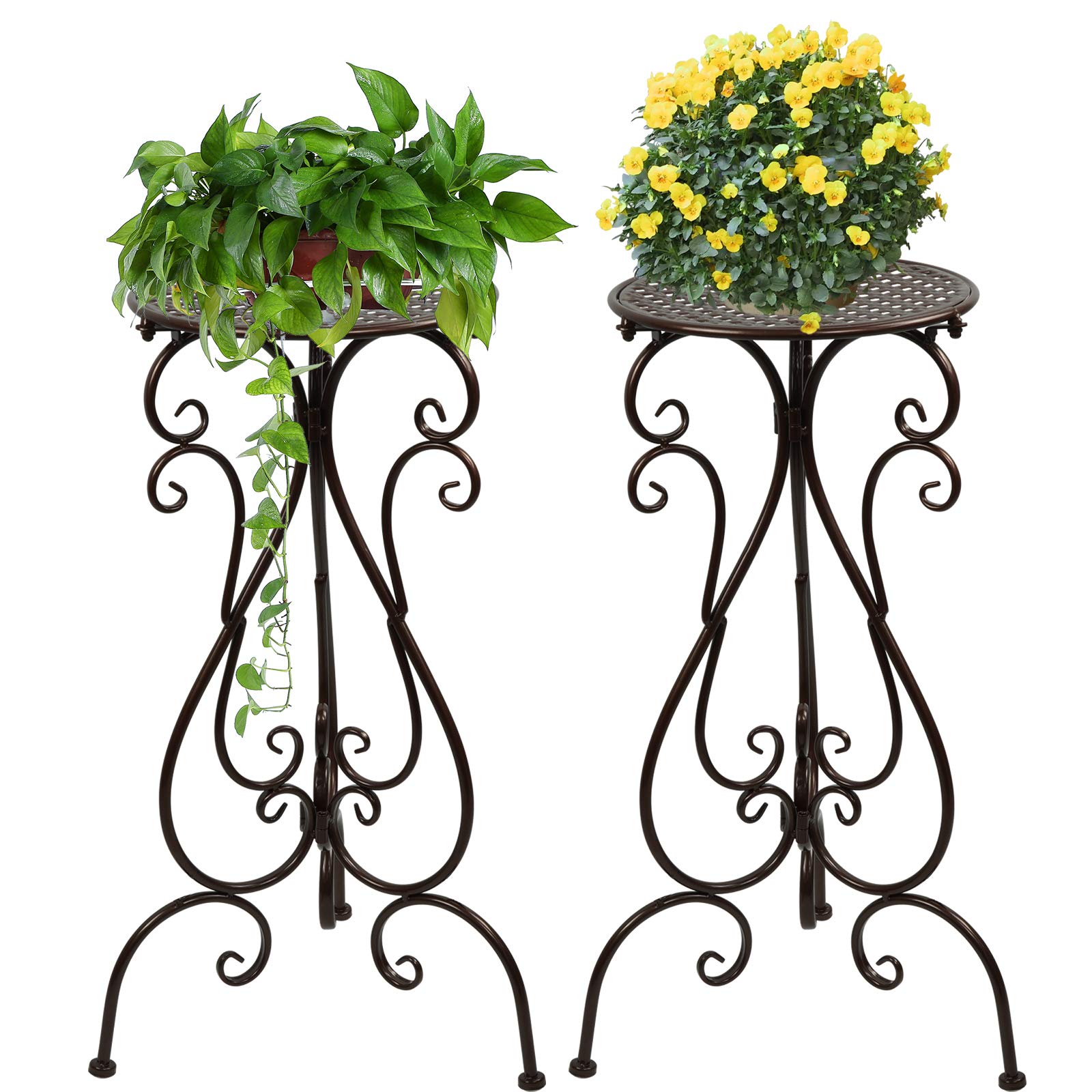 Photo 1 of NAKUPE 2 Pack Plant Stands Indoor Outdoor, Metal Flower Pot Holder 22.5 inch Tall, Heavy Duty Pedestal Plants Stand for Patio Garden Porch Corner Balcony, Brown