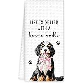 OINDADE Bernedoodle Gifts Dog Kitchen Towels, Pink Bow Dog Hand Towels, Better with A Bernedoodle Dish Tea Towel for Kitchen Decorative, BernedoodleGift for Dogs Owners Bathroom Decor, 16x24In