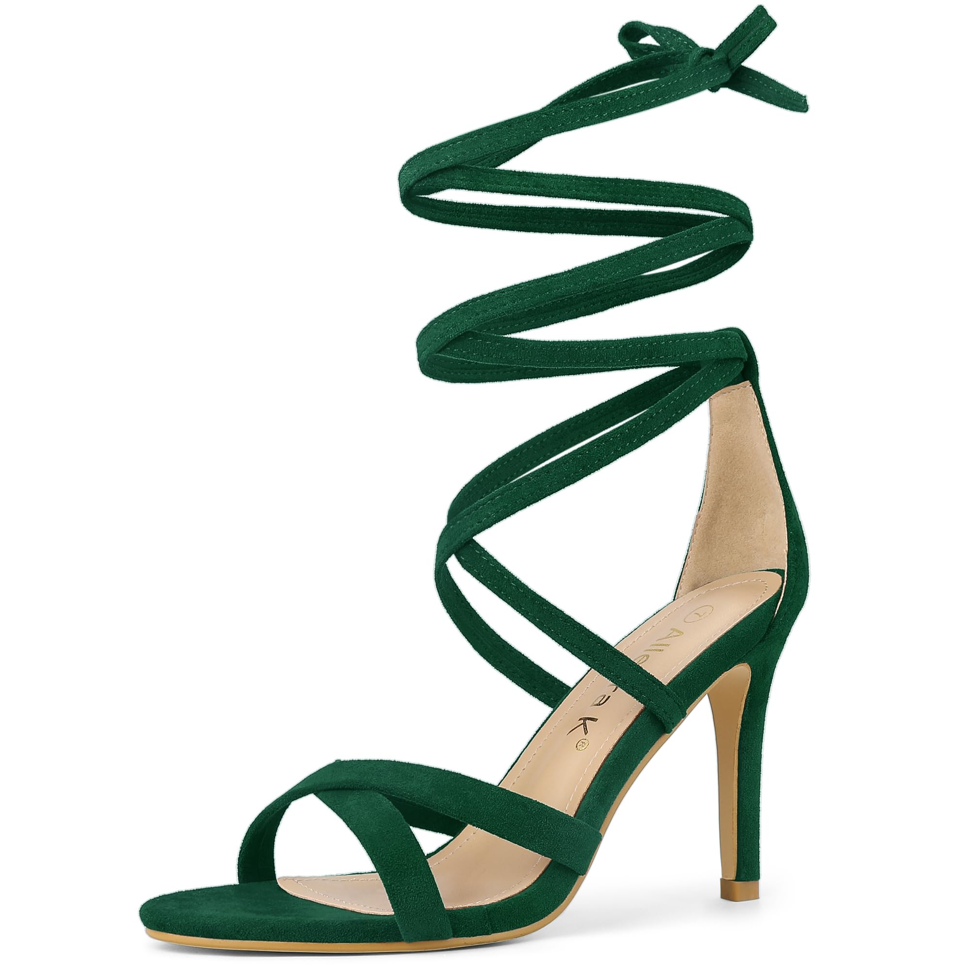 View 1 of *MINOR DAMAGE - USED*
Allegra K Women's Lace Up Heels Stiletto High Dark Green Heel Sandals 7.5 M US