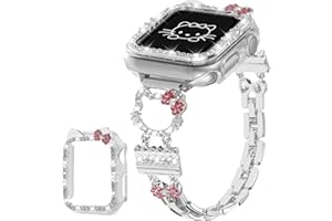FERJITGR Bling Bracelet Band with Protector Case Compatible with Apple Watch Bands for Women iWatch Series 11 10 46mm 42mm,Series 9 8 7 41mm 45mm,Series 6 5 4 SE 40mm 44mm,Cute Cartoon Jewelry Metal Strap