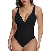 SHAPERIN Women's Deep V Neck Shapewear Bodysuit Double Lined Plunge Low Back Tummy Control Thong Backless Body Shaper