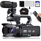 4K Camcorders Video Camera, 64MP Vlogging Camera for YouTube with WiFi | Auto Focus, 18X Digital Zoom, 4.0" Touch Screen Recorder, Includes Mic, Stabilizer, Controller, Battery &amp; 64GB SD Card