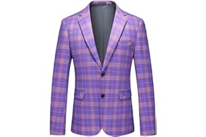 Iynnijoy Men's Plaid Blazer Casual Sports Coat Slim Fit Plaid Suit Jackets for Party Wedding
