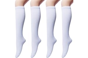 Senker Fashion Knee High Socks for Women, Cotton White Long Tube Sock Black Stockings Striped for Boot Outdoor Sport