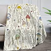 DUISE Wild Forest Mushrooms Soft Flannel Throw Blanket Pattern Types of Mushrooms Wild Species Natural Theme, Cozy Plush Throw for Use in Sofa, Bed, Living Room and Travel 60"W x 80"L for Adults Kids
