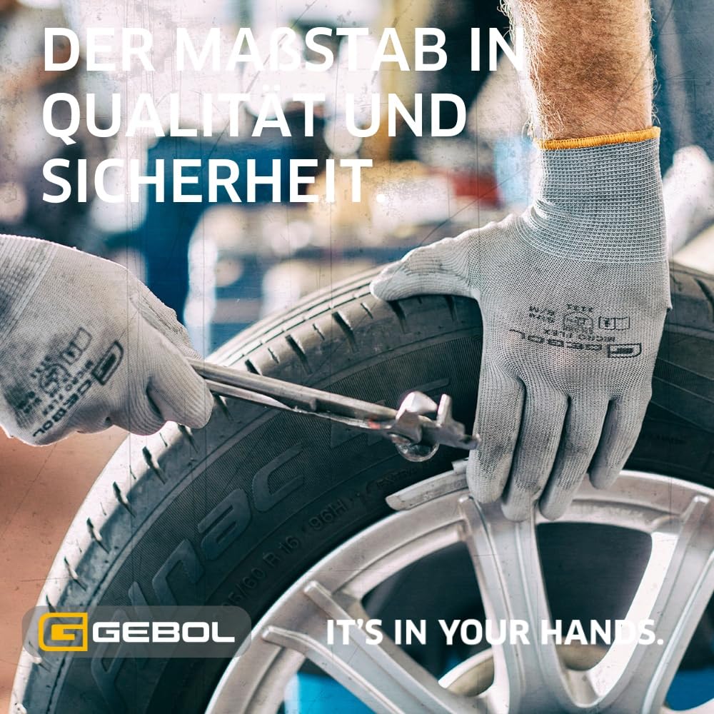 Gebol Nano Flex, 1 Paar Arbeitshandschuhe Herren, atmungsaktive Montagehandschuhe mit PU-Beschichtung für präzises Feingefühl und Griffsicherheit, Gr. L/9, Grau 6
