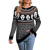 Women Halloween Pumpkin Skull Sweater Tops Crewneck Gothic Knitted Loose Pullover Long Sleeve Fall Winter Clothes