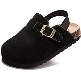 Soft Suede Kids Clogs for Toddlers - Adjustable Buckle Slip-On Mules for Boys & Girls, Featuring Cork Footbeds & Leather Details, Stylish & Comfortable Potato Shoes