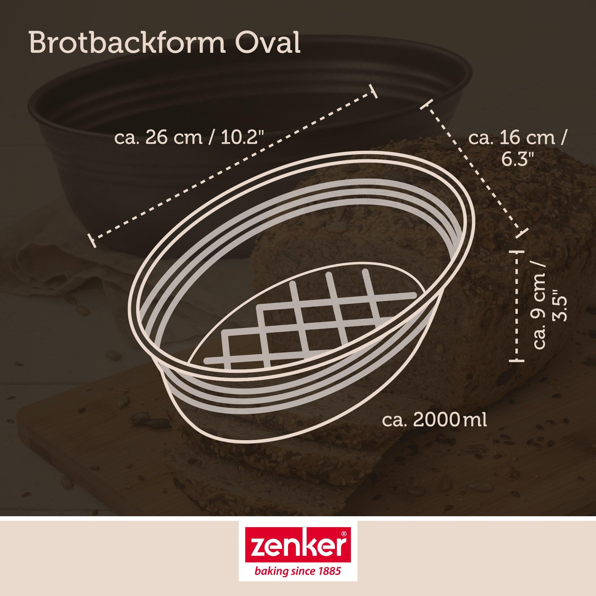 Zenker Brotform oval BLACK METALLIC, Brotbackform mit keramisch verstärkt Antihaftbeschichtung, Kuchenform aus hochwertigem Stahlblech, Backform für Brot (Farbe: Schwarz), Menge: 1 Stück 5