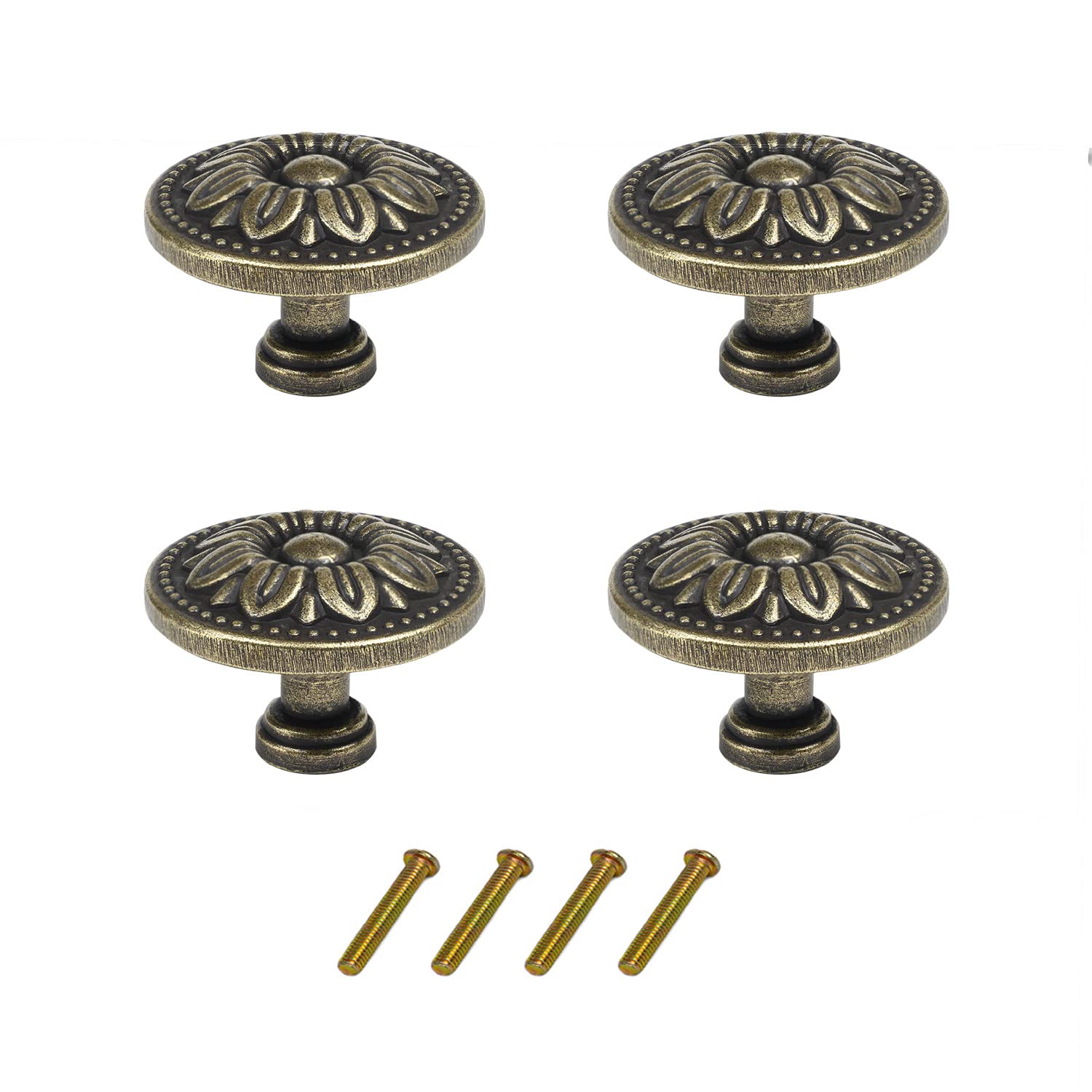 4PCS Antique Bronze Round Cabinet Knob, 35mm Dia Vintage Drawer Knob, Kitchen Cabinet Cupboard Door Drawer Pull Knob, Retro Bronzy Drawer Pull Handle, Hardware Knobs for Drawer Wardrobe… (bronze)