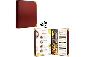 GLIMVILO 2-Pack Leather Restaurant Menu Covers | 8.5 x 11-Inch | Multiple Sizes | Ideal for Wine Lists, Drinks, and Menus | Elegant Menu Holder and Book. (Burgundy, 2 Pages 4 Views)