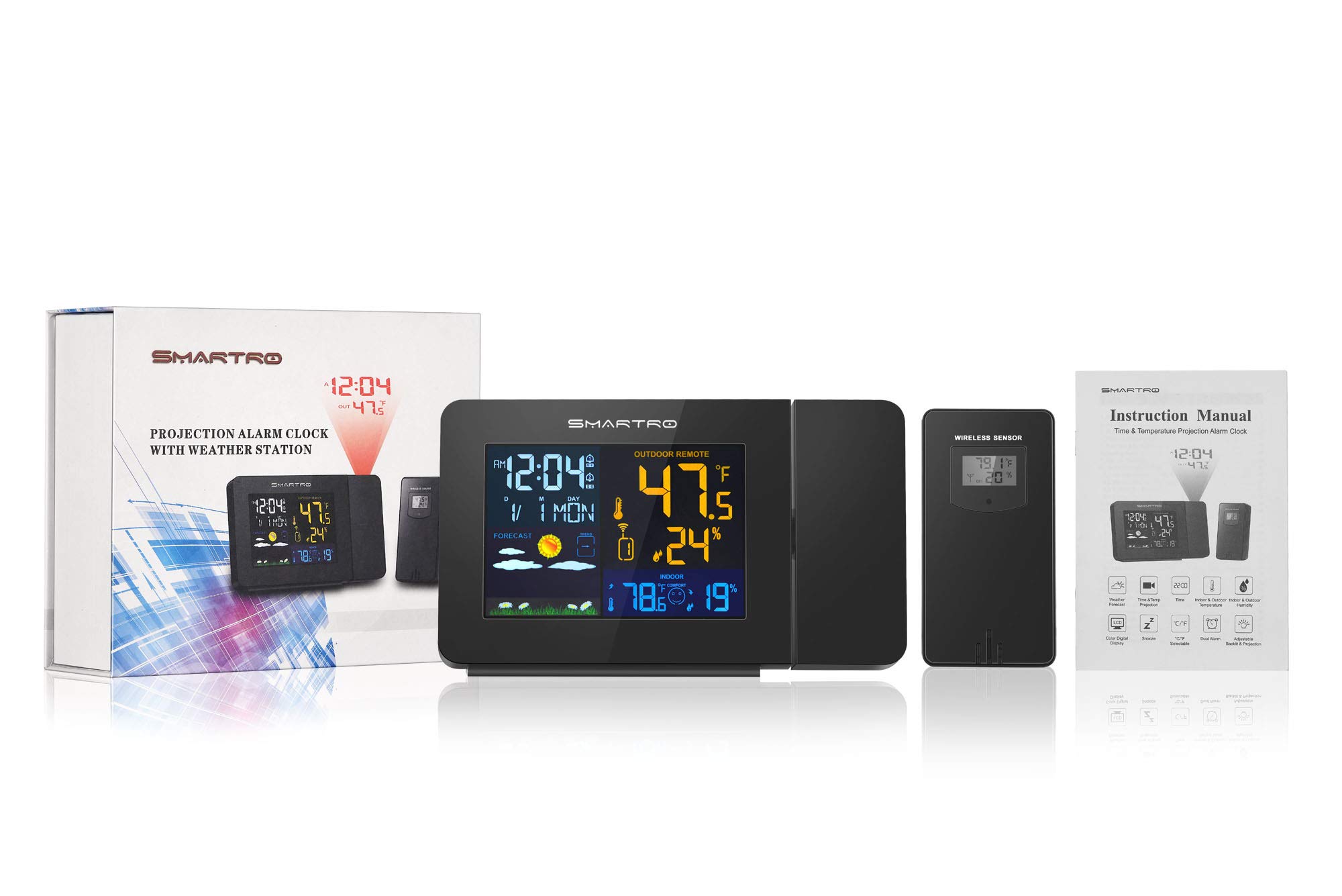SMARTRO Projection Alarm Clocks for Bedrooms with Weather Station