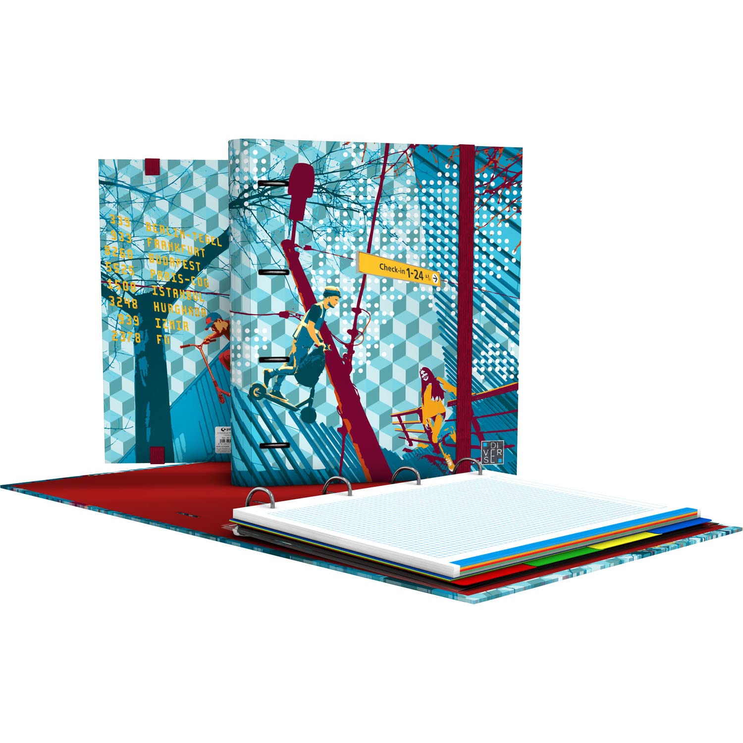 Grafoplás 88102649. A4 Die Cut Ring Binder, Replacement 5x5 Grid, Dividers, Transparent Envelope, Curved Spine, Carpebook, Diverse Collection, Follow Me