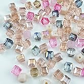 Honkoolly 100pcs Crystal Glass Cube Beads 3mm Square Glass Spacer Beads for Bracelets Necklace Earring DIY Jewelry Making Craft(Pink Series)