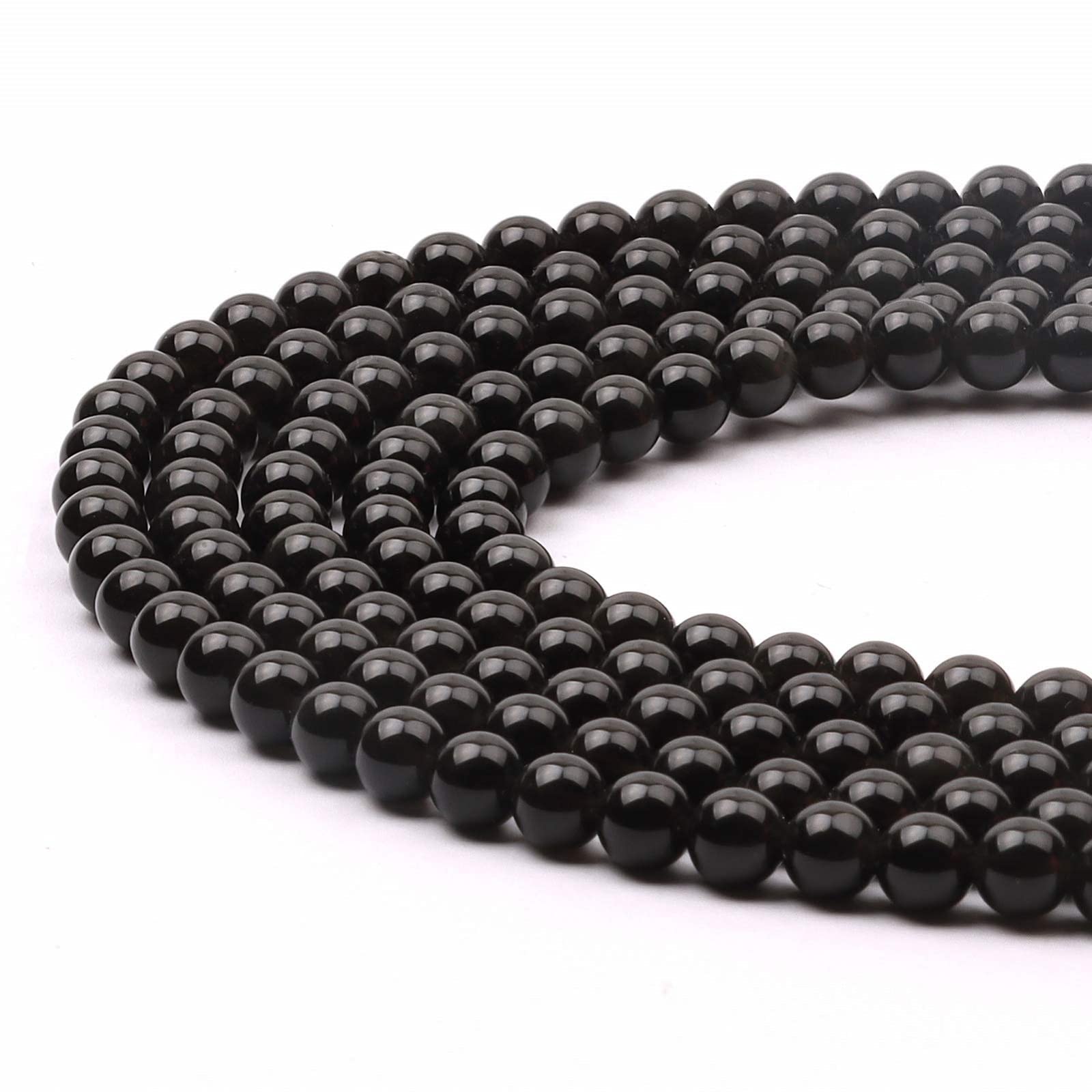 6mm Round Obsidian Gemstone Beads, 60-65pcs Loose Smooth Healing Power Stone Beads for Bracelet Necklace Jewellery Making and DIY Crafts, 1 Strand 15.5" — image 1
