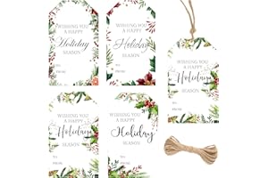 80 Pcs Holiday Gift Tags with String Xmas Holly Berry Gift Tags Happy Holidays Season Gift Tag Holly Christmas Tag for Presen