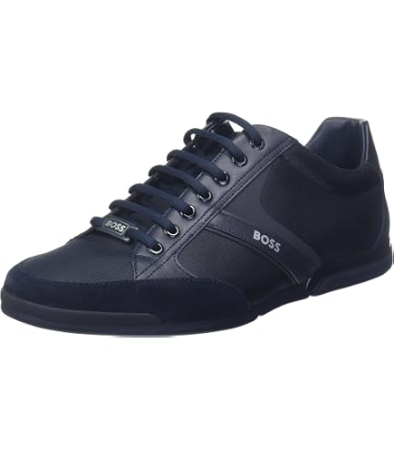 Amazon.com | BOSS, Titanium Low Profile Leather Sneaker, Blue