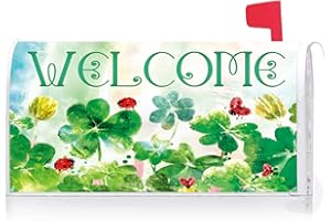 Texupday Welcome Shamrock Clover Ladybugs Decoration St.Patrick's Day Mailbox Cover with Magnetic Strip Holiday Mailbox Wraps Post Box Cover Standard Size 21" X 18" for Garden Outdoor Yard Decor