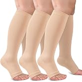 CTHH Toeless Compression Socks for Women &amp; Men Open Toe Knee High Stocking | 3 Pack 20-30 mmHg Graduated Compression Socks Best Support for Circulation Flying Running Daily Wear Cooling