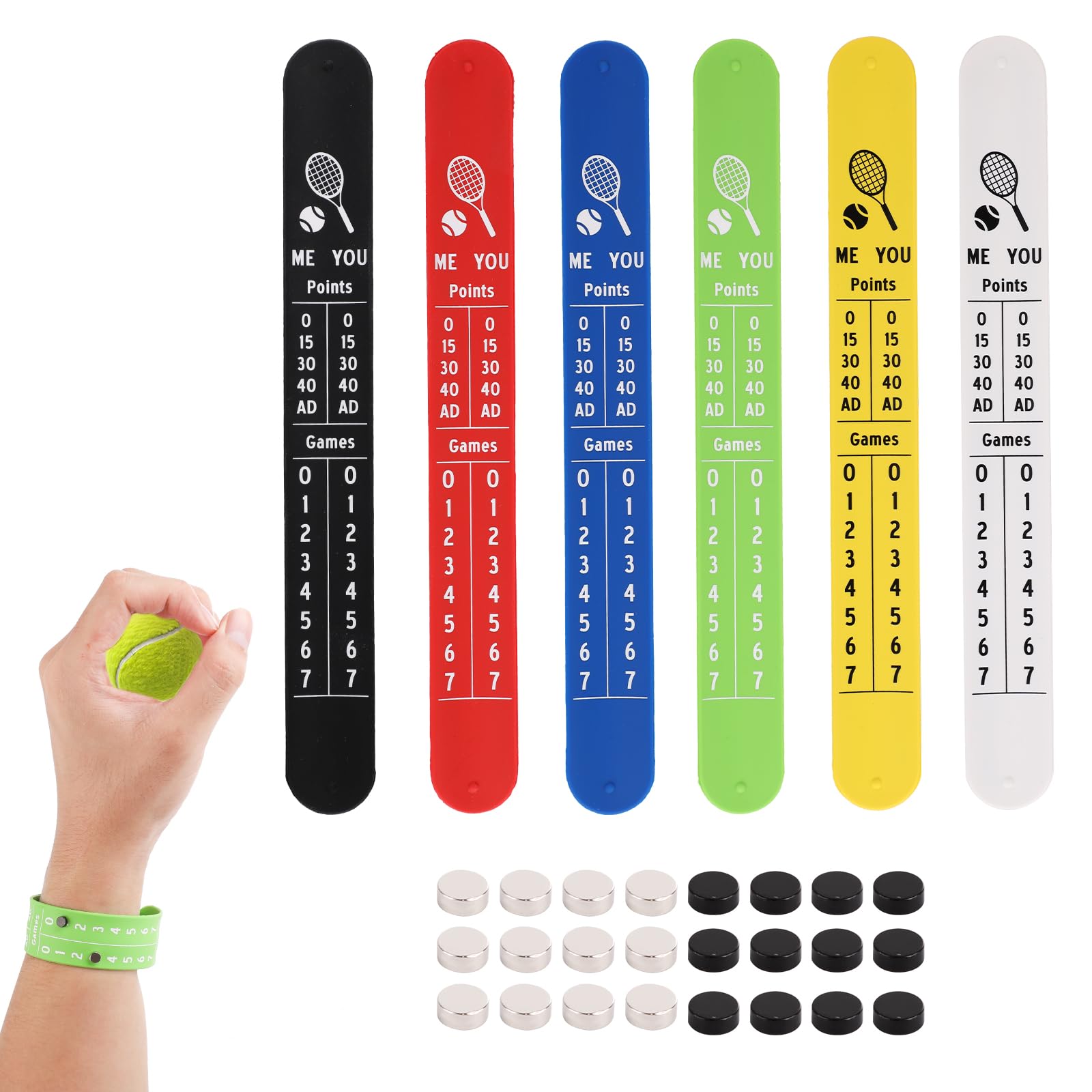 lasuroa 6pcs Portable Tennis Score Keeper, Small Tennis Scoreboard for Wrist Band Lightweight Tennis Court Score Keeper Mini Score Keeper for Recording Scores Games