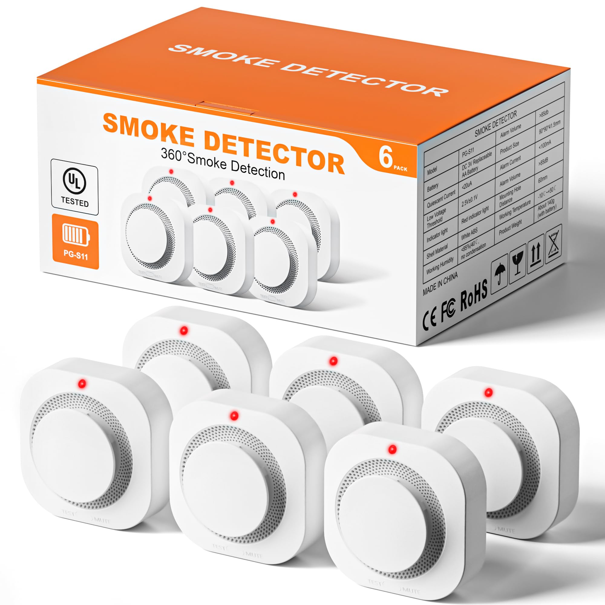 Photo 1 of Hilmon  Alarm Fire Detector,Battery Operated Photoelectric Smoke Detector with Test Button and Low Battery Warning, Fire Alarms Smoke Detectors for Home, 6 Pack