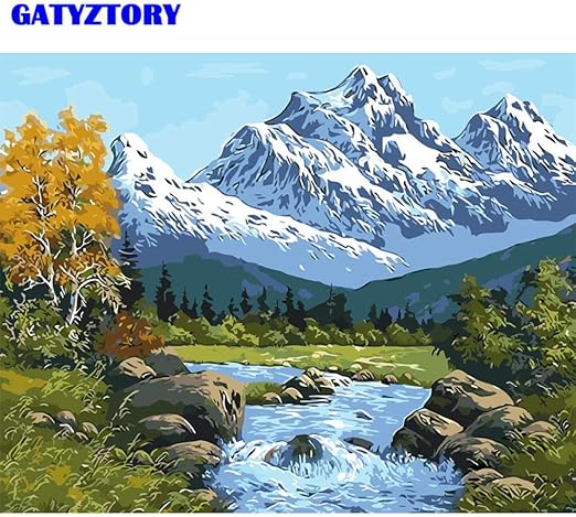 Hecha a mano Cuadros oleo Pintura Nieve Montaña Paisaje Arte de la