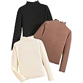 SOLY HUX Girl's Fall Tops 3 Pack Mock Neck Long Sleeve Tee Lettuce Trim Ribbed Knit T Shirt