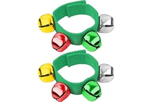 Augshy 2 Packs Christmas Wrist Bells, Green Wrist Band Jingle Bells Bracelets with Red Green Gold Silver Bells Adjustable Hand Ankle Bells Musical Instruments Party Favors