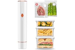 Vixino Vacuum Sealer for Food, Compact Handheld Vacuum Sealer Machine with 30 Reusable Bags & 3 Containers, Seals Liquids & A