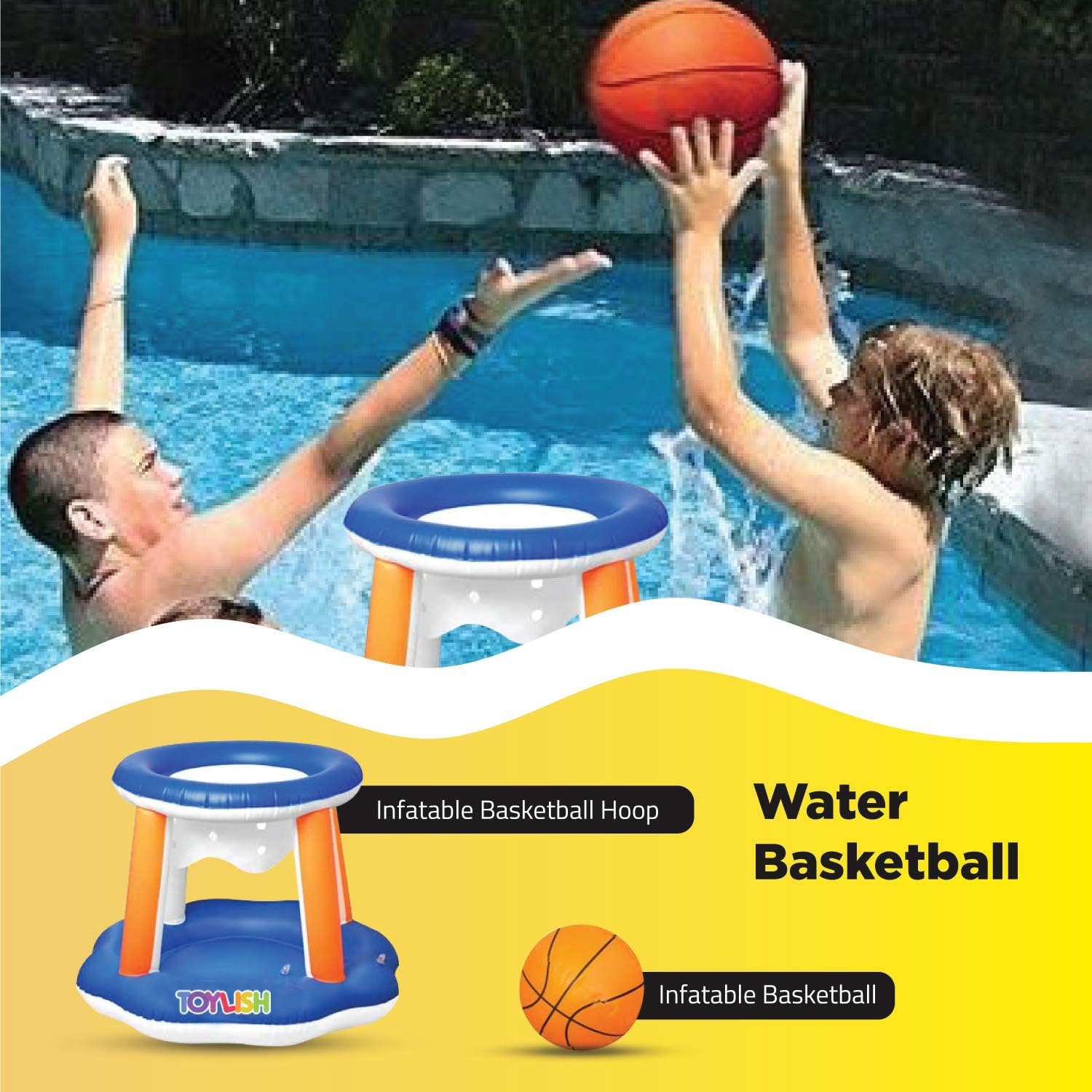 Inflatable Pool Float Set Volleyball Net & Basketball Hoops; Includes Bonus Air Pumper, Balls Included for Kids and Adults Swimming Game Toy, Floating, Summer Floaties, Volleyball Court (105”x28”x35”): Toys & Games