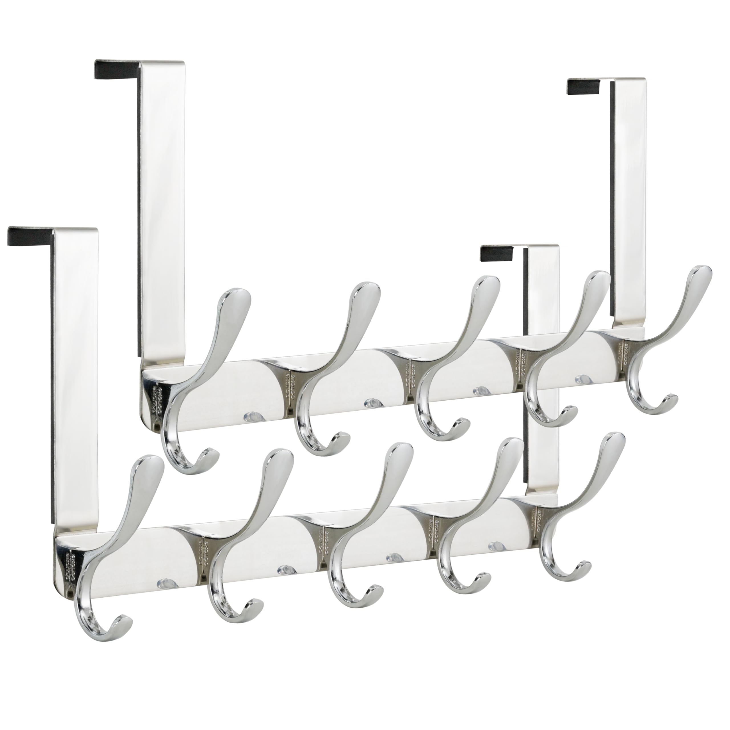 SKOLOO Over The Door Hook, Coat Hooks for Hanging Clothes, Towels, Coats, Hats, Over The Door Towel Hook - Pack of 2, Silver, Assembly Required