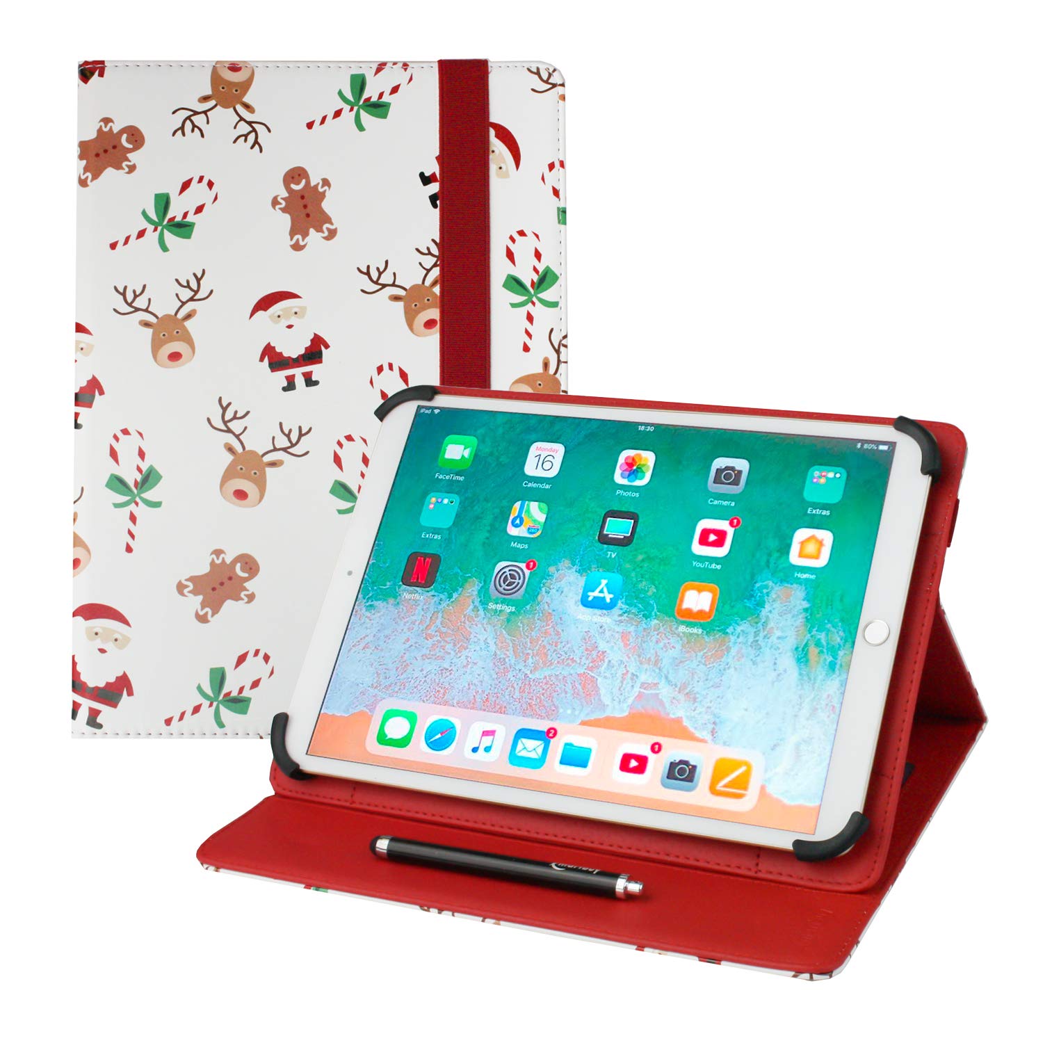 Emartbuy Universal 9.1 Inch - 10.5 Inch Christmas Print Multi Angle Folio Wallet Case Cover With Card Slots and Stylus Pen Compatible With Selected Devices Listed Below