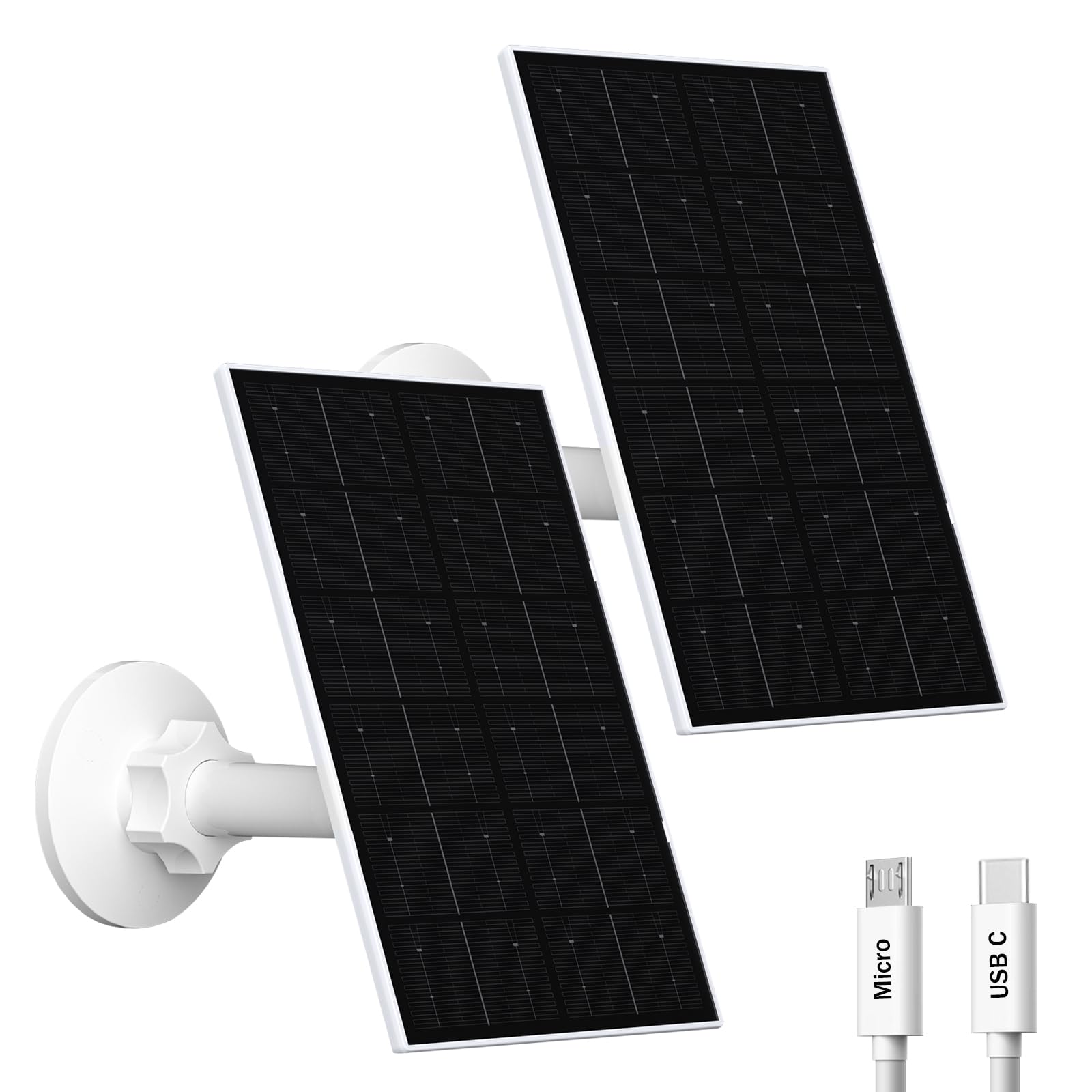 Photo 1 of VUEBEE 4W Solar Panel for Security Camera, USB-C/Micro USB Solar Charger for Rechargeable Battery Cameras, IP66 Waterproof, 360° Adjustable Mount, 9.8FT/3M Cable, 2 Pack