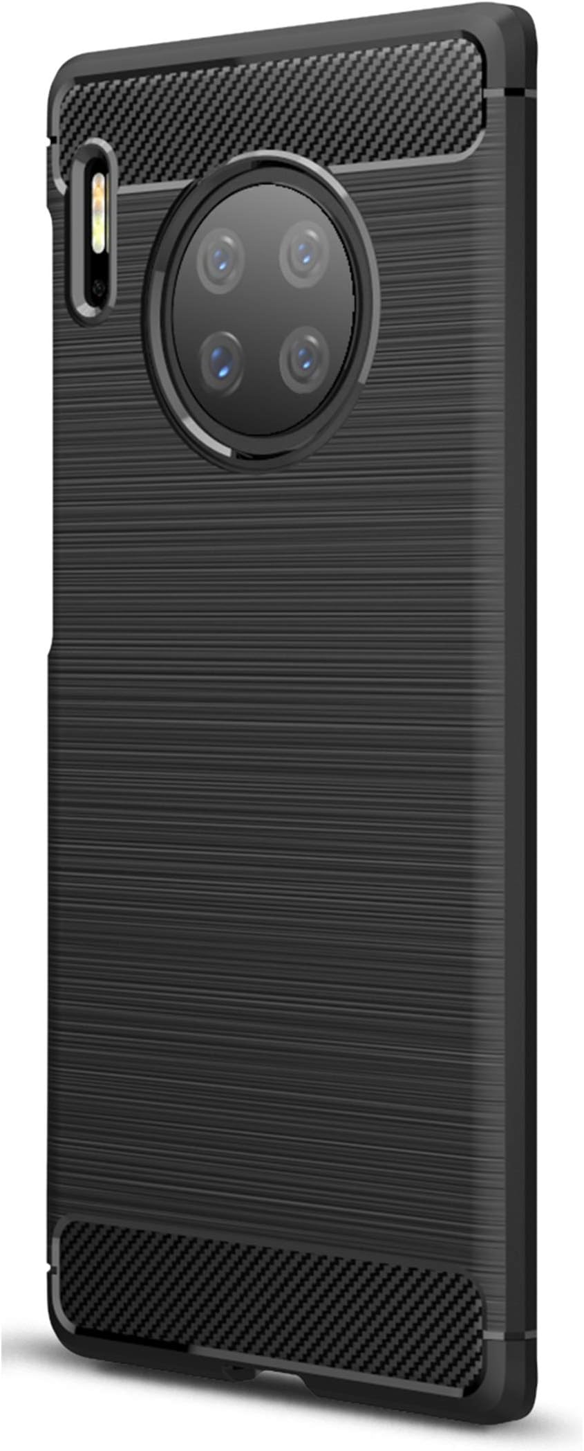 XINFENGDI Case for Huawei Mate 30 Pro, Shockproof Brushed Rugged Grip Case, Flexible Silicone Cover with Carbon Fiber Design for Huawei Mate 30 Pro - Black