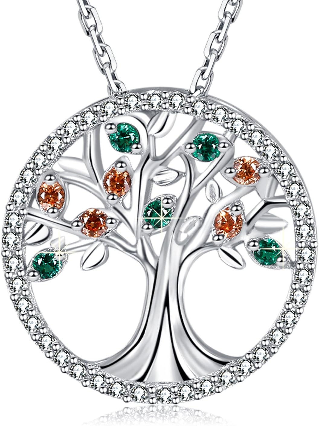 MEGA CREATIVE JEWELRY Women 925 Sterling Silver Tree of Life Crystals Pendant Necklace