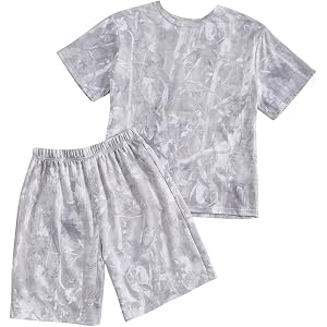 RoseSeek Boy's Camo Graphic Tees and Short Sets Summer Outfits Streetwear | 2 Piece Summer Outfits, Light Camo Print, Wide Le