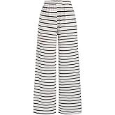 MakeMeChic Women's Striped Lounge Pants Elastic Waist Knitted Wide Leg Trousers