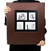 RECUTMS Self Adhesive Photo Album Scrapbook Album 60 Magnetic Double Sided Pages Leather Hardcover 13.3 x 13.4 (Inches) Large Leather Family Photo Albums with Sticky Page(Brown)