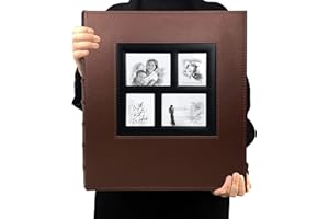 RECUTMS Album photo autocollant pour scrapbooking - 60 pages magnétiques double face à couverture rigide en cuir - 34 x 34 cm