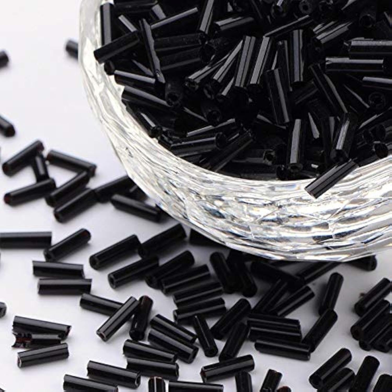 Pack of 3300 Glass Seed Beads, 6 mm, Glass Bead Tubes, Tubes, stem Beads, Opaque Black