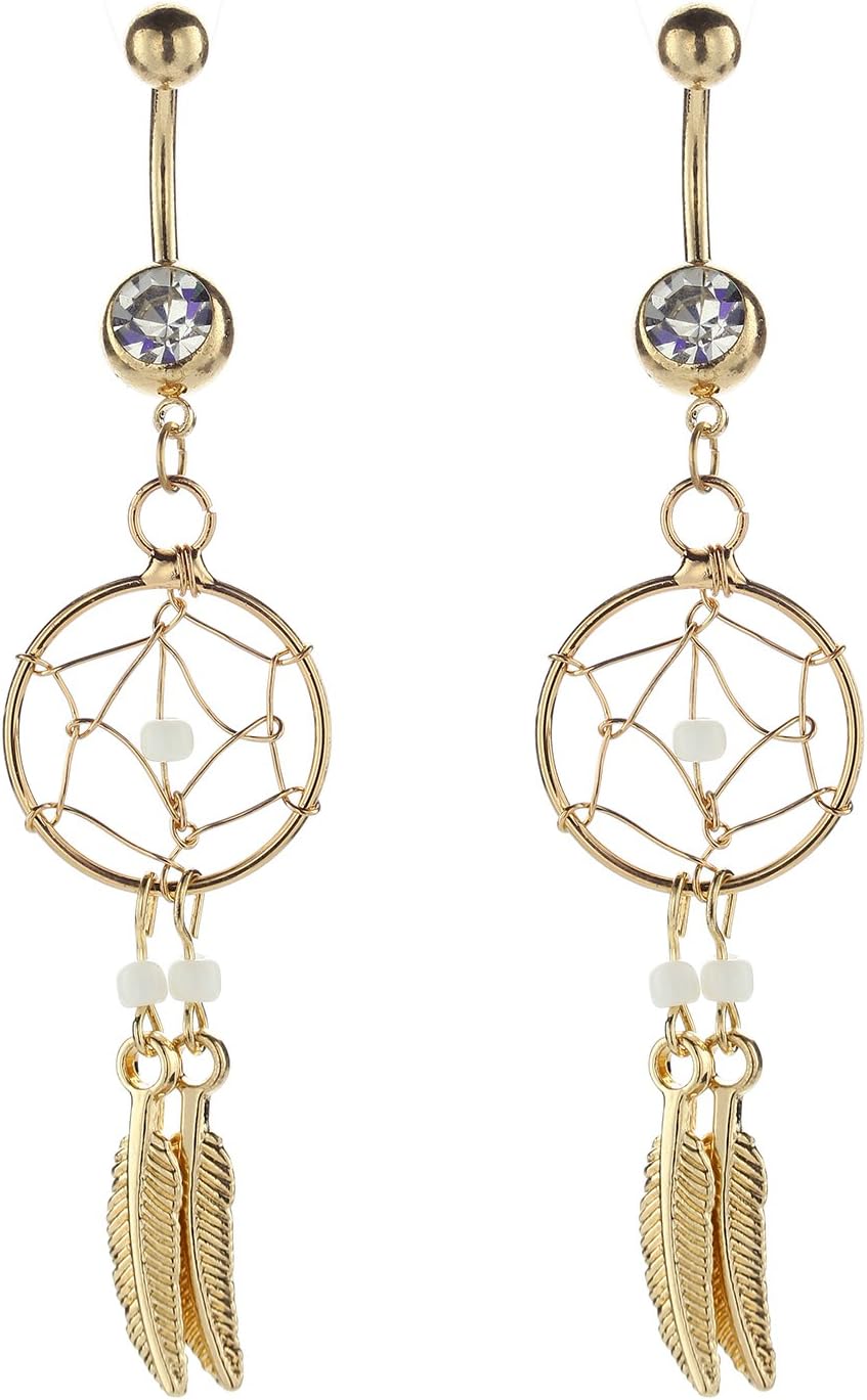 Qtalkie Long Dangling Leaf Belly Rings Piercing Jewelry Body Dangle Belly Bellow Button Navel Ring