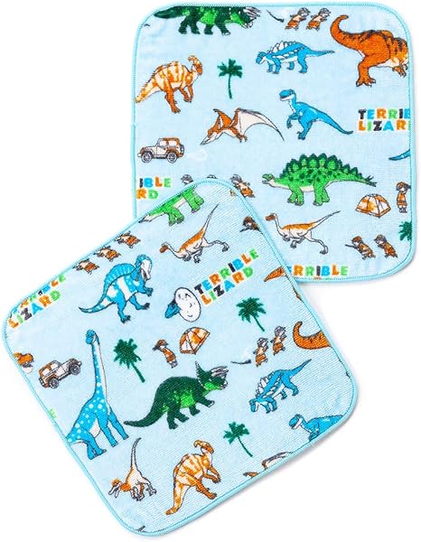 Amazon Co Jp ポケットサイズのkidsハンカチタオル 今治産 発見 探検 恐竜大陸 ライトブルー 2枚セット 日本製 N タオル 保育園タオル おもちゃ