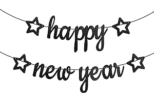 Gexolenu Happy New Year Banner, Black Glitter Happy New Year With Star Sign For New Years Eve Party Supplies 2026,Happy New Year Decorations 2026, New Year Eve Party Supplies 2026, New Years Decor