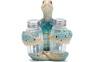 VVGIFTS Decorative Blue Sea Turtle Salt and Pepper Shaker Holder, Coastal Kitchen Decor (Blueturtle)
