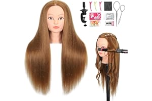 ZOMOI Mannequin Head with 80% Real Human Hair 26''-28"Cosmetology Mannequin Doll Head to Practice Hair Styles Hairdresser Practice Braiding Head(27# Light Brown)