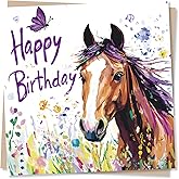 Beautiful Happy Birthday Card For Horse Lover - Nature, Horses, Butterfly, Flowers - For Friend, Bestie, Loved One, Women, Woman, Men, Relative, Partner